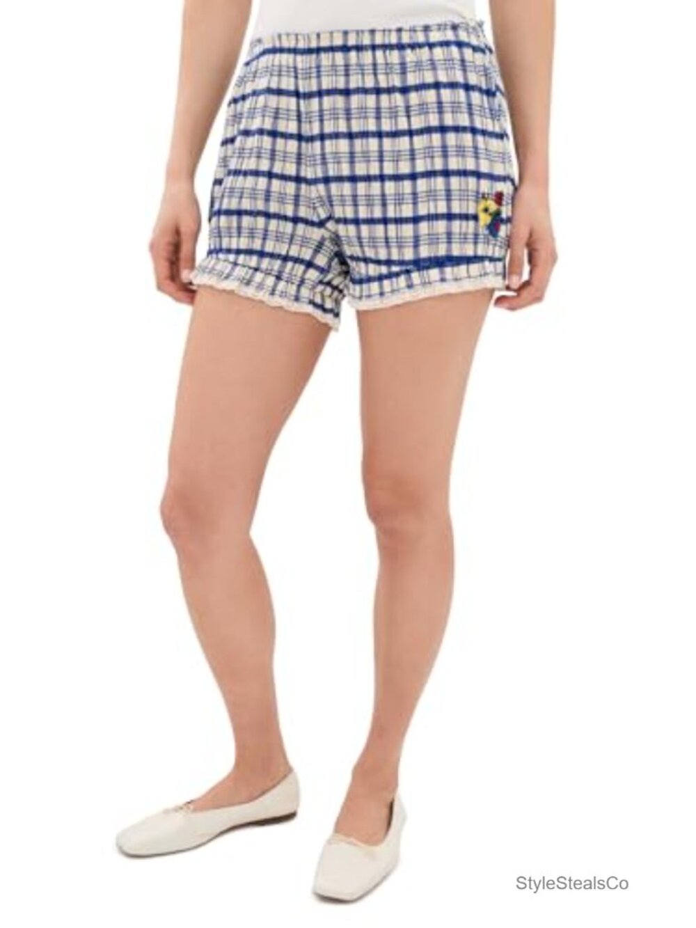 Lisa Says Gah Franny Bloomers Cotton Lace Trim Floral Embroidered Checkered